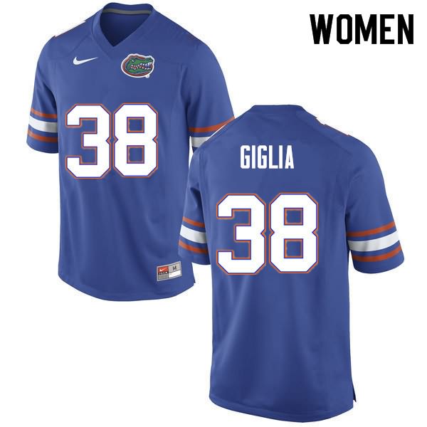 NCAA Florida Gators Anthony Giglia Women's #38 Nike Blue Stitched Authentic College Football Jersey BLX2664GL
